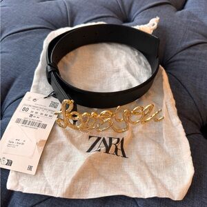 Zara Black Belt with Gold Love Detail